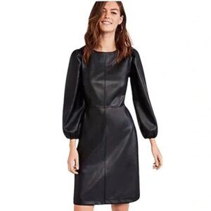 Black Faux Leather Mini Dress with Balloon Sleeves
